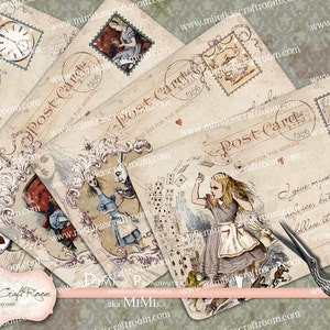 Alice au pays des merveilles cartes postales 4 x 6 pouces téléchargement télécharger cartes en papier scrapbook Digital images collage numérique feuille