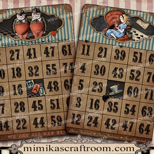 BINGO - Alice in Wonderland digitale 4x6 alice party stampabile, decorazioni del paese delle meraviglie, cartoline stampabili, foglio collage download immediato