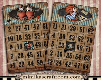 BINGO - Alice in Wonderland digital 4x6 alice party printable, wonderland decorations, printable cards, instant download collage sheet