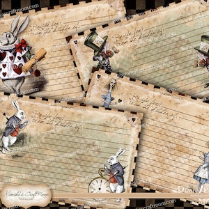 Alice au pays des merveilles fiches recettes - lot de 4 Téléchargement instantané de Collage numérique feuille imprimable cartes Scrapbook papier découpage