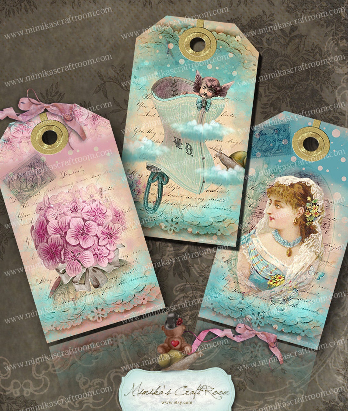 Printable Shabby Chic Gift Tags on Digital Collage Sheet, Printable ...