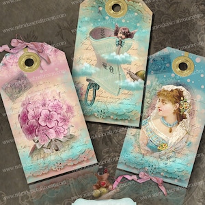 Printable shabby chic Gift Tags on Digital Collage Sheet, Printable Download Images, Printable Paper goods, Vintage Images - SHABBY TAGS