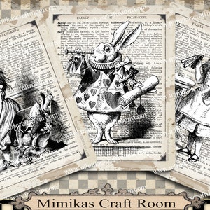 Alice em papel para impressão, cartões digitais de alice no país das maravilhas, 4x5 polegadas, download instantâneo, imagens de festa de alice, decorações de papel de fundo