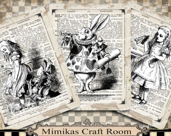 Alice Printable Paper Alice in Wonderland digital cards 4x5 inches Instant download alice party images background paper decorations