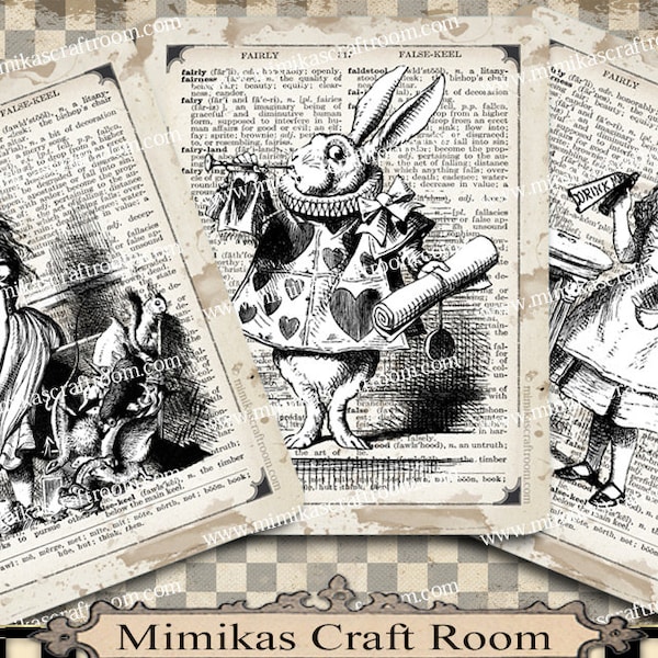 Alice Printable Paper Alice in Wonderland digital cards 4x5 inches Instant download alice party images background paper decorations