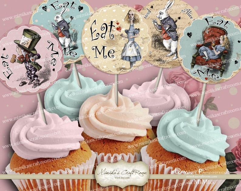 ALICE in WONDERLAND Cupcake Toppers Digital Collage Sheet Printable