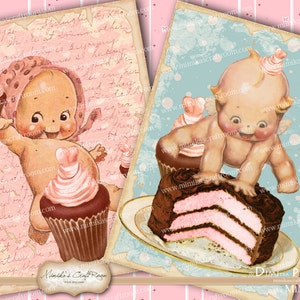 KEWPIES digital paper aceo cards on digital collage sheet, printable atc cards backgrounds - Instant printable download