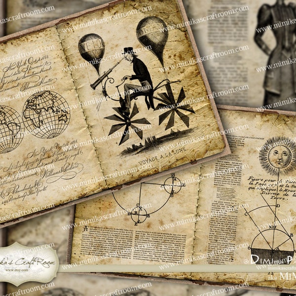 Steampunk digital collage sheet ATC cards digital background instant download printable paper Jewelry holders scrapbook gift tags