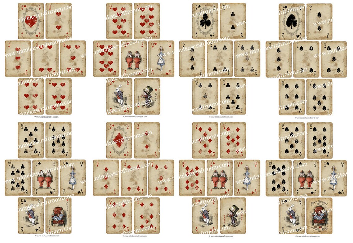 Alice in Wonderland Playing Cards Printable Digital Collage Etsy