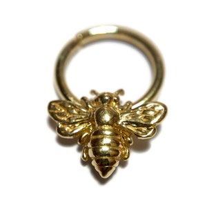 Gold Bee Septum Ring ~ Yellow Gold Piercing Hoop  ~ Daith Ring ~ Killer Bee Jewelry ~ Bumblebee Wasp Body Jewelry ~ Solid 14K or Plated Gold