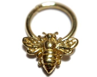Gold Bee Septum Ring ~ Yellow Gold Piercing Hoop ~ Daith Ring 