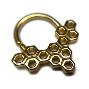 Honeycomb Septum or Daith Ring ~ 14 Karat Solid or Plated Gold  Piercing Jewelry ~ Geometric Nose Hoop ~ Hexagon Beehive Statement Nose Ring
