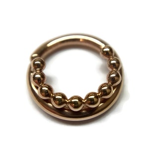 Rose Gold Beaded Septum Ring ~ Rose Gold Dipped Sterling Silver ~ Simple Pink Gold Beaded Nose Hoop