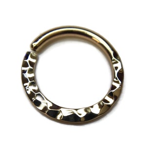Gold Hammer Texture Septum Ring ~ Simple Hammered Body Jewelry Hoop ~ Yellow Gold Dipped Sterling Silver ~ Reversible Hammered and Smooth