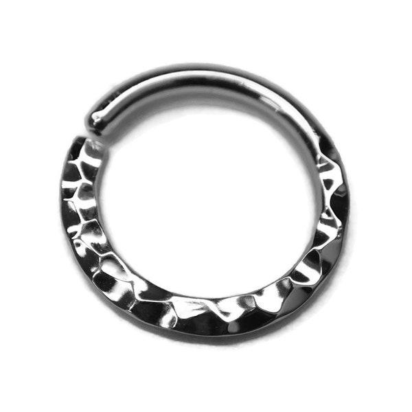 Hammer Texture Reversible Septum Ring ~  Hammered and Smooth Sides ~ Bumpy Sterling Silver Hoop ~ Simple Hammered Body Jewelry