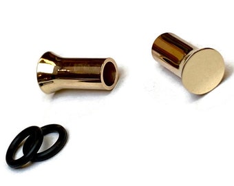 14K Capped Gold Plugs ~ High Polish Finish ~ Lightweight Hollow ~ Solid 14 Karat Yellow Gold Tunnels ~ Gauged Earrings ~ Tube Earrings