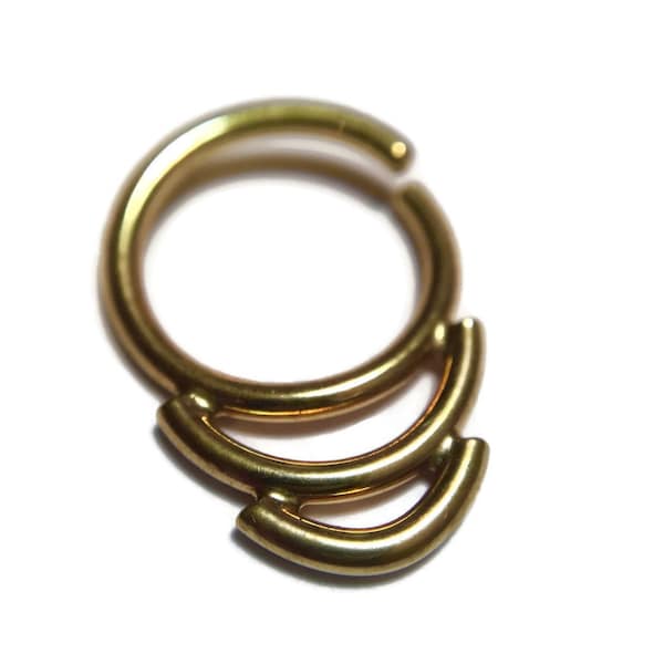 Solid 14 Karat Gold Three Tiered Septum Ring ~ Triple Layered Yellow Gold Nose Hoop ~ Tapered Geometric Statment Body Jewelry