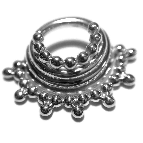 Silver Quad Stacked Beaded Septum Ring - Piercing - Hoop - Conch - Helix - Cartilage - Nickel-Free Sterling Silver