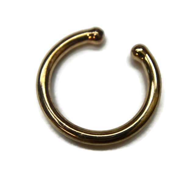 Simple Gold Clip On Piercing ~ Yellow Gold Dipped Sterling Silver ~ Faux Nose Ring ~ Fake Septum Ring ~ Plain Faker Body Jewelry