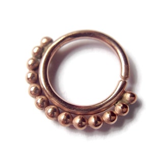 Rose Gold Beaded Septum Ring - Piercing - Helix - Rook - Tragus - Daith - Conch - Pink Gold Dipped Sterling Silver