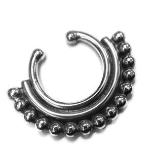 Tribal Faux Nose Ring ~ Clip-On Piercing Jewelry ~ Fake Nose Hoop ~ Sterling Silver Faker Beaded Nose Ring