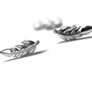 Feather or Leaf Earrings Dainty Little Studs 10mm Long Mini Ear Climbers Stud Earrings Simple Sterling Silver Stud Earring image 1