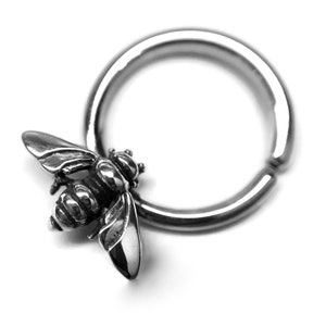 Honey Bee Septum Ring ~ Solid Sterling Silver Nickel-Free ~ Bee Body Jewelry ~ Daith Hoop ~ Bumblebee