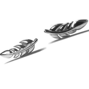 Feather or Leaf Earrings Dainty Little Studs 10mm Long Mini Ear Climbers Stud Earrings Simple Sterling Silver Stud Earring image 3