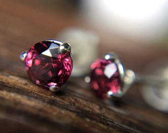 Pink Garnet Martini Studs ~ Sterling Silver and Natural Rhodolite Garnets ~ Natural Gemstones ~ January Birthstone ~ 5mm Round Studs