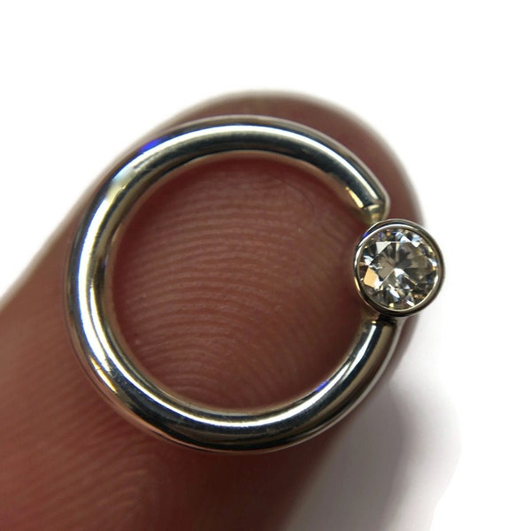 Crystal Septum Ring ~ Sterling Silver Nose or Daith Hoop ~ 3mm Clear Imitation Diamond ~ White Gem Body Jewelry ~ Body Jewelry