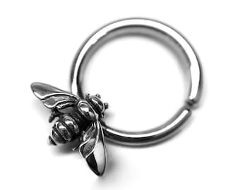 Honigbiene Septum Ring ~ Massives Sterling Silber Nickelfrei ~ Biene Körperschmuck ~ Daith Hoop ~ Hummel