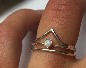 Opal Ring Ultra Dainty ~ Stacking Ring ~ 3mm Bezel Rainbow Gemstone Ring ~ Simple Silver Stacker Ring ~ Tiny Minimalist ~ 1mm Band