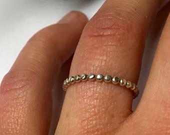 Beaded Sterling Silver Stacking Ring ~ Dainty Stacker ~ 1.9mm Band ~ Accent Ring