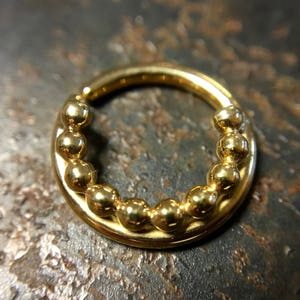 Yellow Gold Beaded Septum Ring - Piercing - Nostril - Helix - Eyebrow - Daith - Tragus - Conch - Rook
