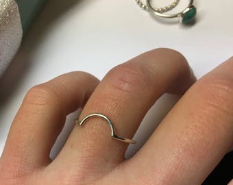 Curved Accent Ring ~ Half Round Sterling Silver Band ~ Arched 1.3mm Stacking Ring ~ Half Moon Stacker ~ Crescent Layered Band ~ Half Circle