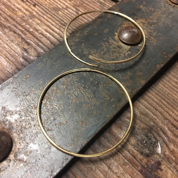 Gold 1.8 Inch Hoop Earring ~ Seamless Hoops - 45mm ~ Simple Yellow Gold Dipped Sterling Silver ~ Medium Hoop Earrings