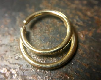 Gold Double Hoop Septum Ring ~ 2 Ring 1 Piercing ~ Yellow Gold Dipped Sterling Silver Body Jewelry ~  Layered Nose Ring