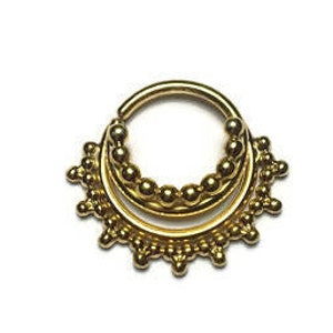Gold Triple Stacked Beaded Septum Ring With Gap - Piercing - Hoop - Conch - Helix - Cartilage - Yellow Gold Dipped Sterling Silver
