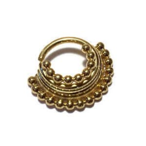 14K Gold Quad Stacked Beaded Septum Ring - Piercing - Hoop - Conch - Helix - Cartilage - Solid 14 Karat Yellow Gold ~ Hypoallergenic