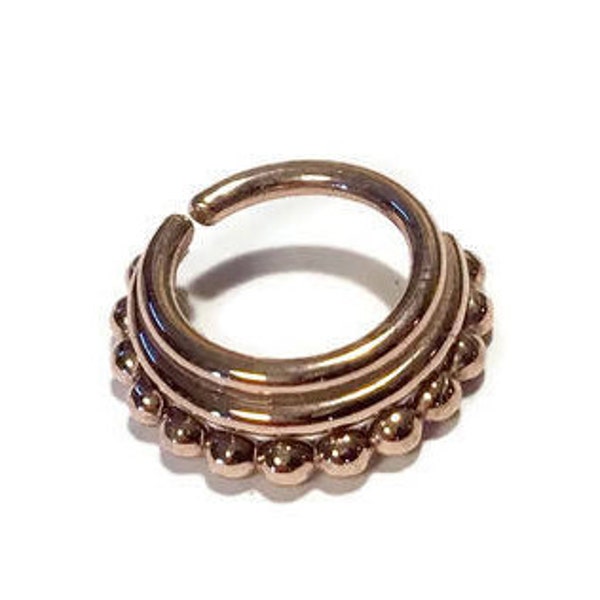 Rose Gold Triple Layered Septum Ring ~ Beaded Three Stacked Tribal Nose Hoop ~ Rose Gold Dipped Sterling Silver Body Jewelry