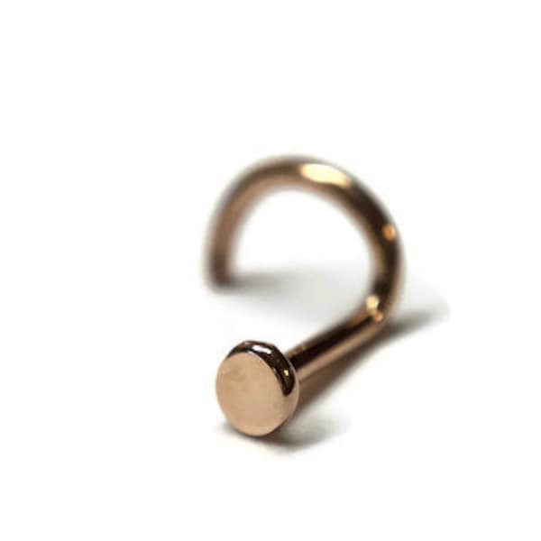 Solid 14 Karat Rose Gold Disc Nose Stud ~ 2mm Flat Circle Nostril Piercing ~ Simple Nose Screw ~ Rose Gold Nose Jewelry