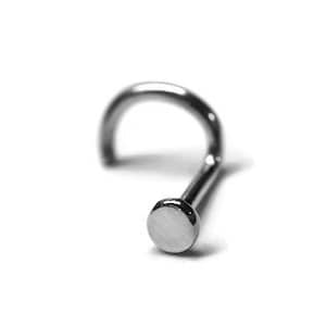 May include: A silver nose ring with a small, round, flat top.
