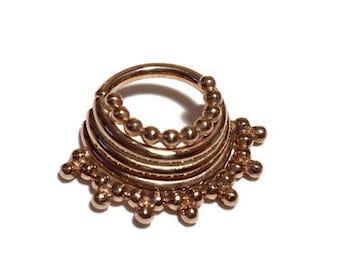 Rose Gold Quad Stacked Beaded Septum Ring - Piercing - Hoop - Conch - Helix - Cartilage - Gold Dipped Nickel Free Sterling Silver