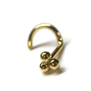 Solid Gold Three Dot Nose Stud ~ 14 Karat Solid Yellow Gold Tri Bead Nostril Piercing ~ 3 Ball Nose Screw ~ Beaded Nose Jewelry