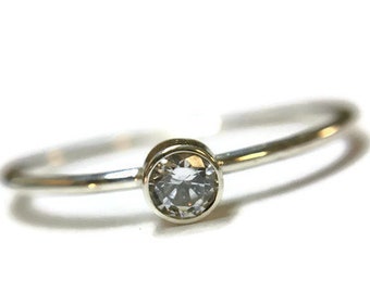 Simple Diamond Ring ~ Minimalist Engagement Ring  ~ 3mm Genuine Diamond ~ 1.3mm Band ~ Accent Stacking Ring ~