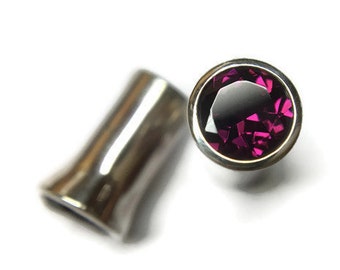Garnet Gauge Earrings ~ Pink Rhodolite Garnet Tubes ~ Stretched Ear Lobes ~ Sterling Silver Ear Tunnels ~ Raspberry Natural Gemstones