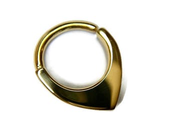 Solid 14 Karat Yellow Gold Mini Shield Septum Ring ~ Small Blade Septum Hoop ~ Geometric Fin Body Jewelry ~ 3mm Shield Gold Body Jewelry