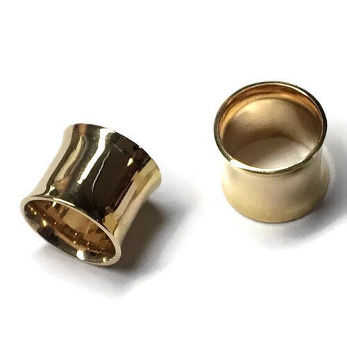 Shiny Gold Simple Gauges Tube Earrings Yellow Gold Dipped Etsy