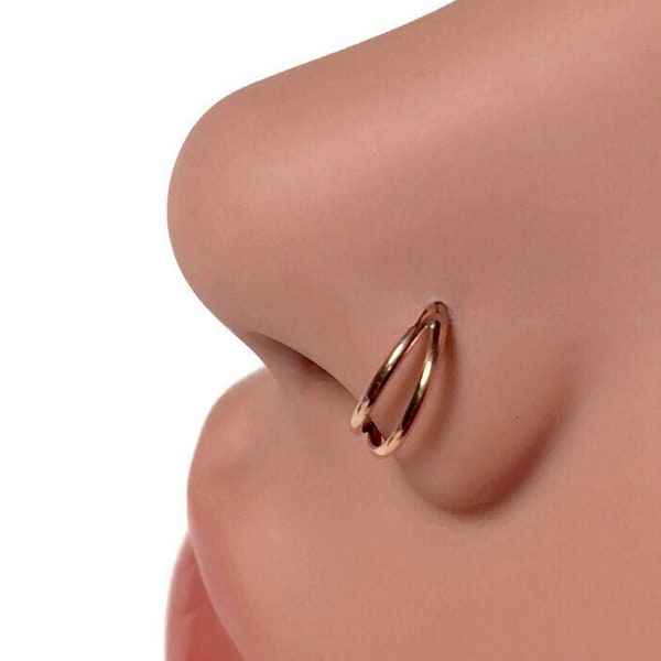 Rose Gold Double Layered Nose Hoop ~ Double Nostril Piercing ~ Rose Gold Dipped Sterling Silver ~ Nose Jewlery