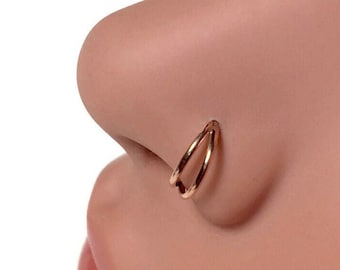 Solid 14K Rose Gold Double Layered Nose Hoop ~ Double Nostril Piercing ~ Nose Piercing ~ Pink Nose Jewelry